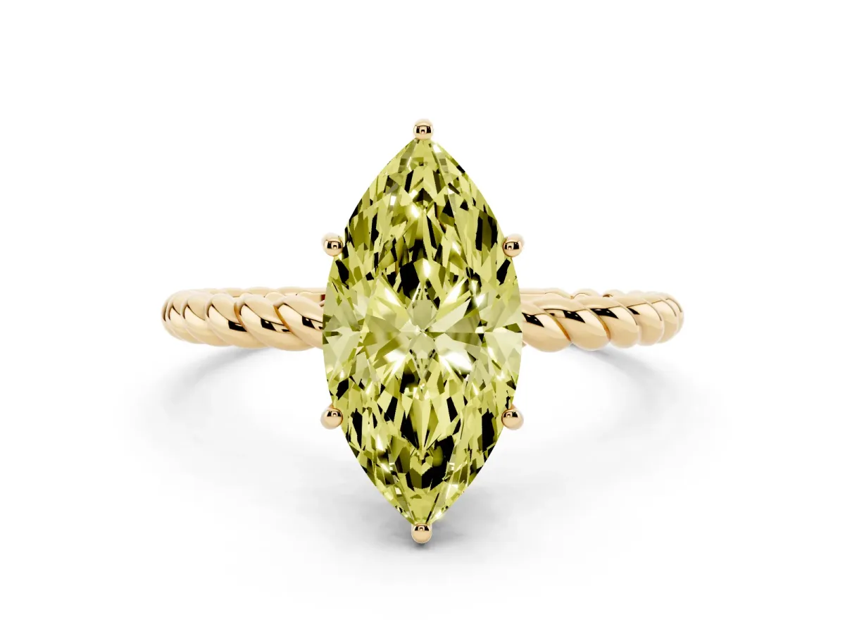 Fancy Yellow Marquise Cut Solitaire Twist Band Ring with Four-Prong Setting Yellow gold