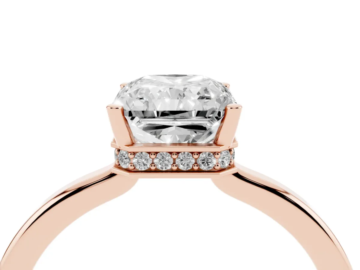 Radiant Cut Cut Solitaire Engagement Ring with Four-Prong Setting on a Classic Band Rose gold