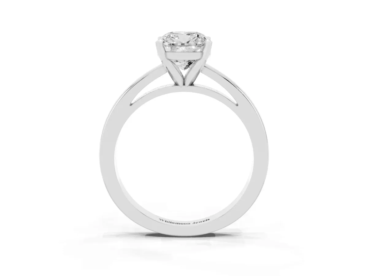 Cushion Cut Solitaire Diamond Engagement Ring with Four-Prong Setting on a Classic Band Silver