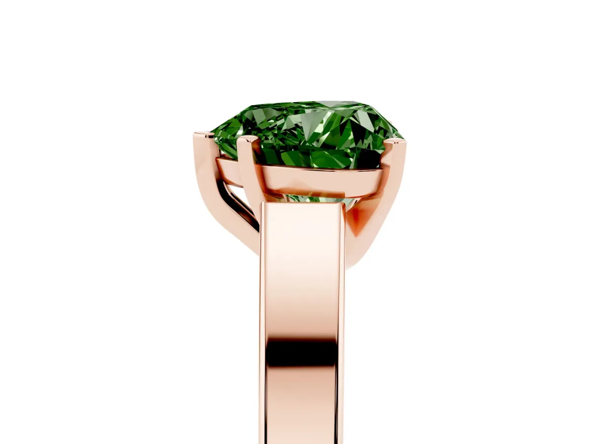 Fancy Green Heart Cut Solitaire Engagement Ring with Four-Prong Setting and Tapered Band Rose gold