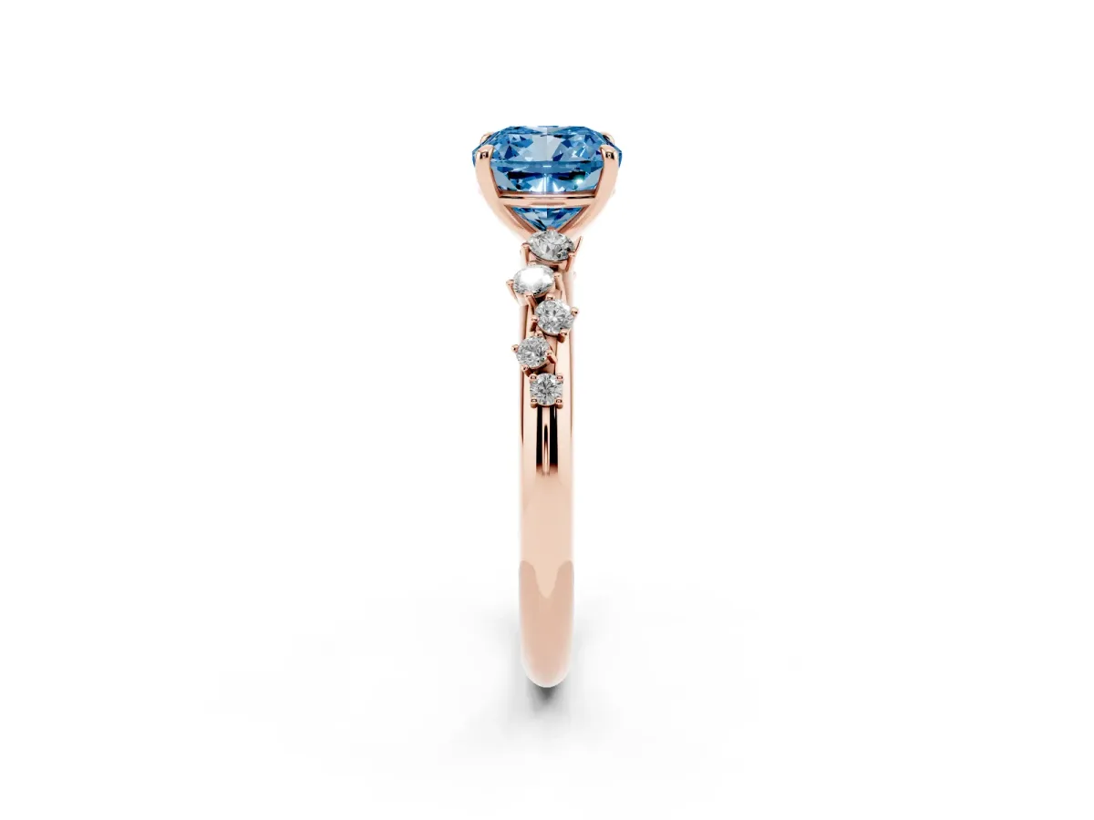 Fancy Blue Cushion Cut Diamond Cluster Prong-Set Solitaire Ring Rose gold