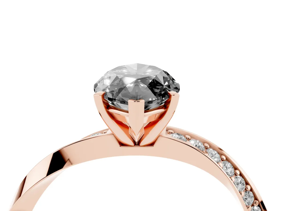 Fancy Black Marquise Cut Diamond Engagement Ring with Side Stone Accents and Four-Prong Setting Rose gold
