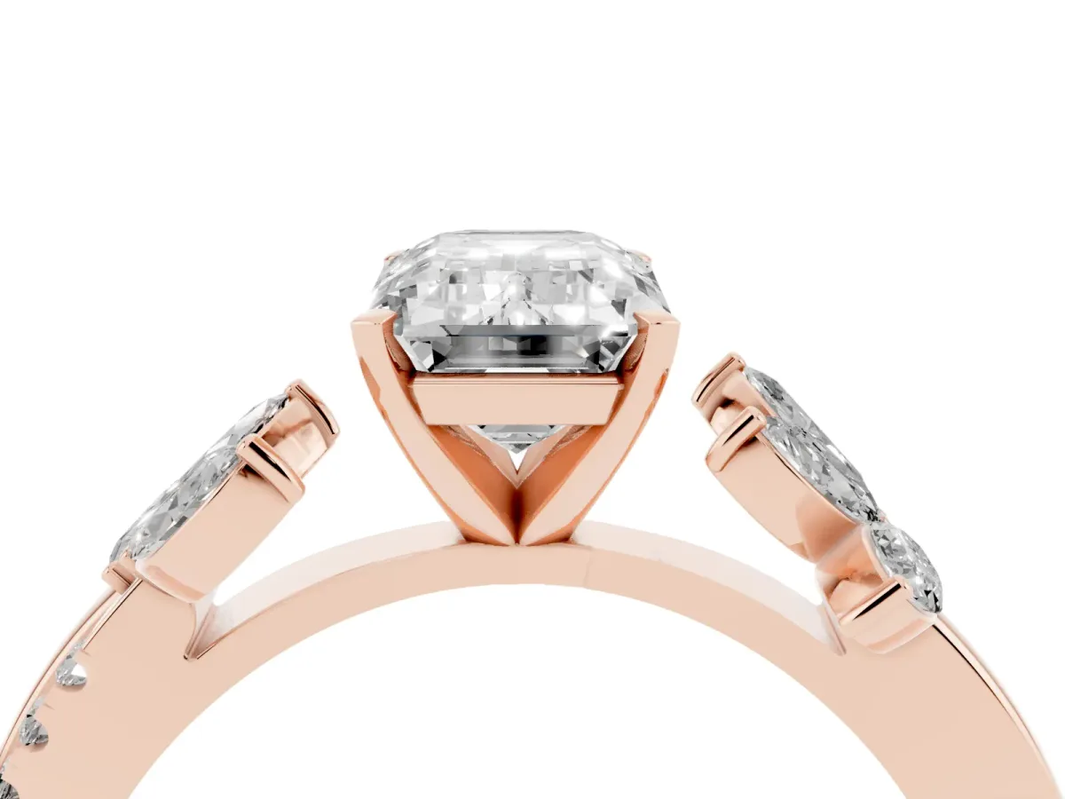 Emerald Cut Diamond Floral Vine Solitaire Engagement Ring Rose gold