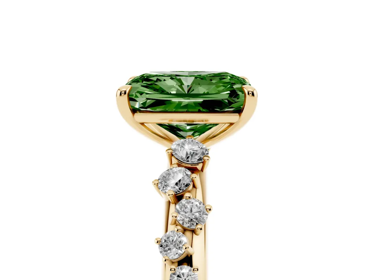 Fancy Green Radiant Cut Diamond Cluster Prong-Set Solitaire Ring Yellow gold