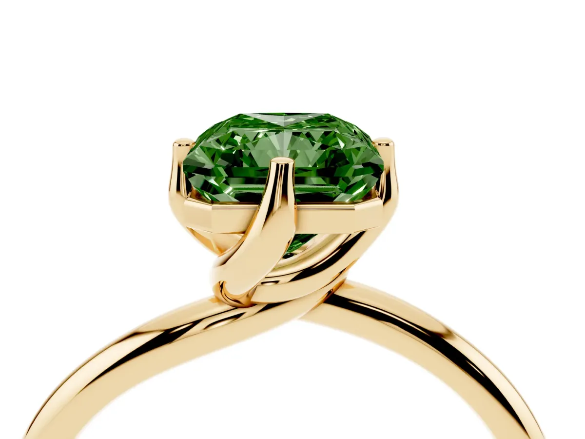 Fancy Green Radiant Cut Diamond Solitaire Engagement Ring with Four-Prong Setting and Classic Band Yellow gold