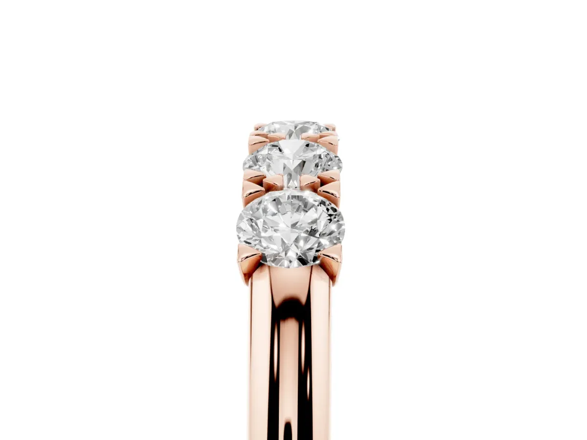 Round Diamond Channel Set Half Eternity Band with Shared Prong Setting Rose gold
