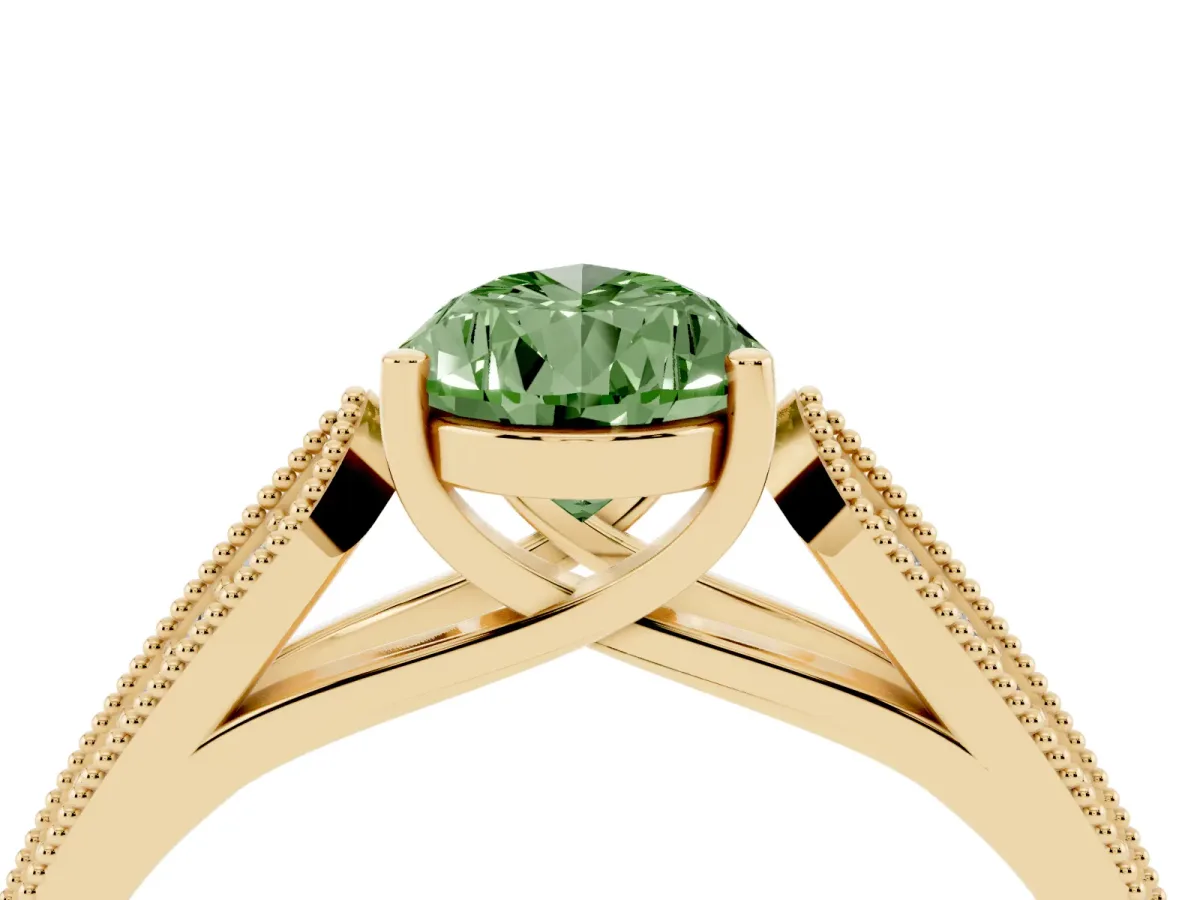 Fancy Green Pear Cut Cut Pave Split Shank Engagement Ring with Four-Prong Setting Yellow gold