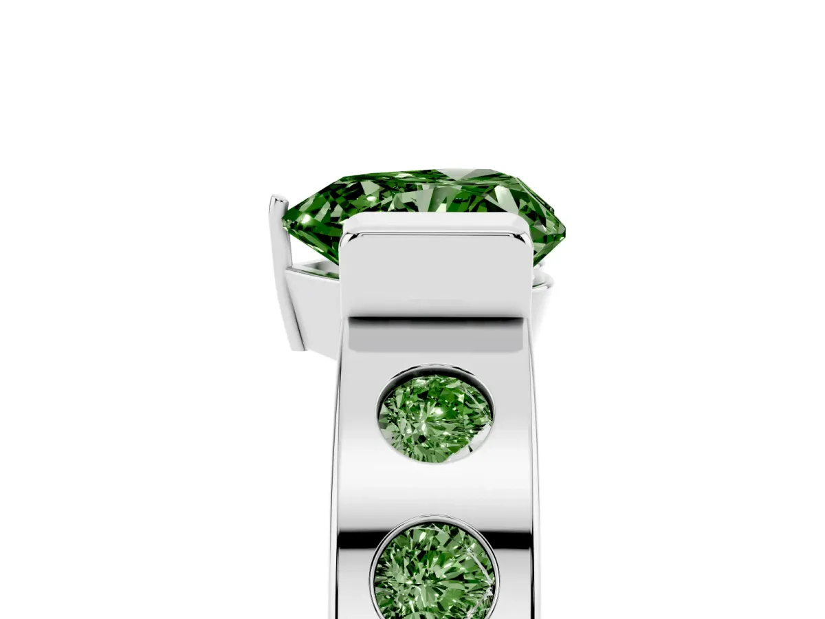 Fancy Green Heart Cut Brilliant Channel-Set Diamond Ring with Bezel Prong Setting Silver