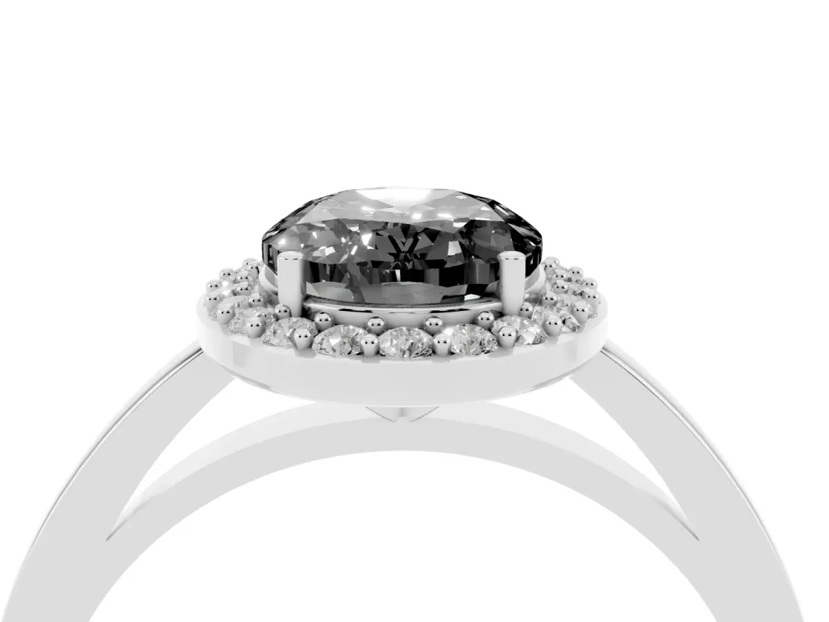 Fancy Black Oval Cut Halo Diamond Ring with Solitaire Band and Prong Setting Silver