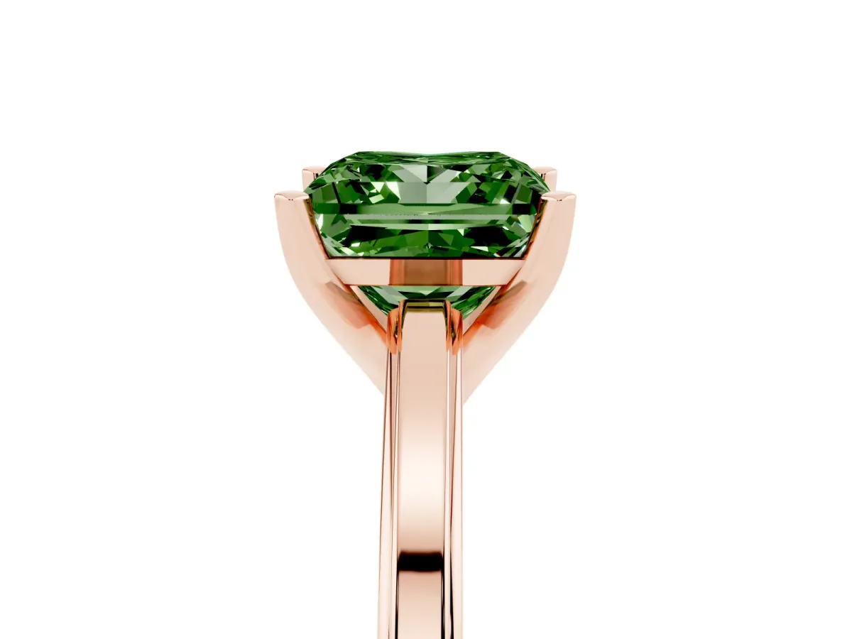Fancy Green Princess Cut Solitaire Diamond Ring with Four-Prong Setting and Classic Band Rose gold