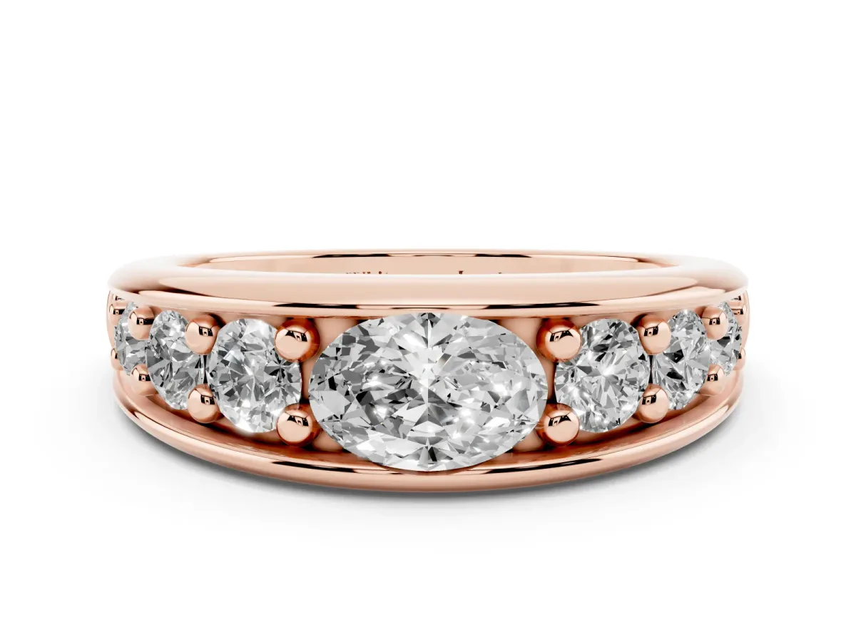 Oval Diamond Mens Ring with Round Diamond Accents Rose gold