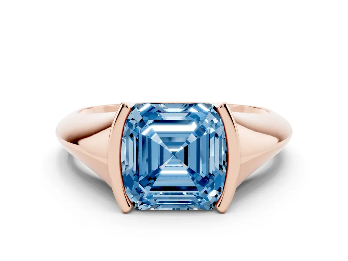 Fancy Blue Asscher Cut Solitaire Tension Set Diamond Ring Rose gold