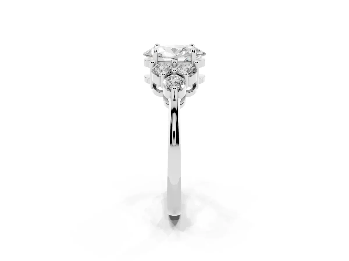 Oval Cut Brilliant Diamond Cluster Accent Solitaire Ring with Prong Setting Platinum