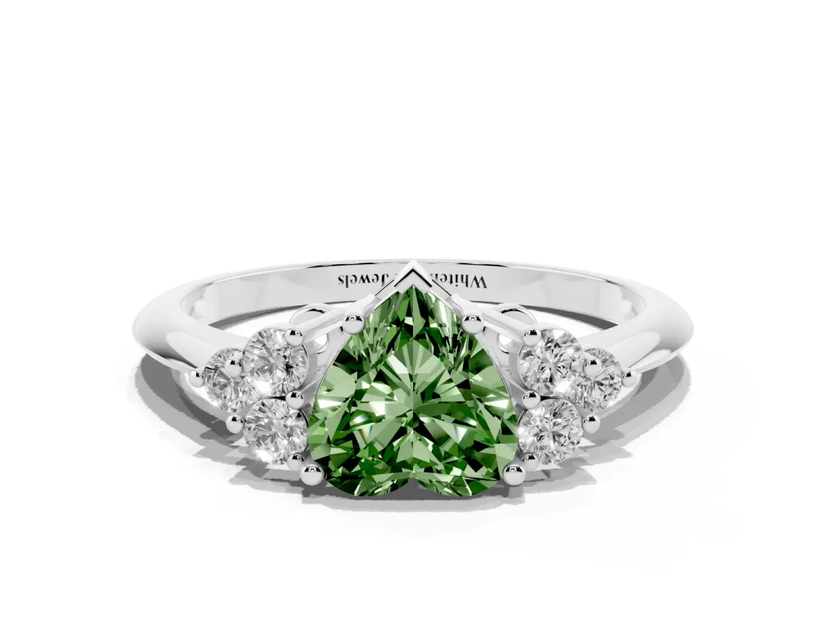 Fancy Green Heart Cut Cut Diamond Cluster Ring with Solitaire Band and Four-Prong Setting Silver