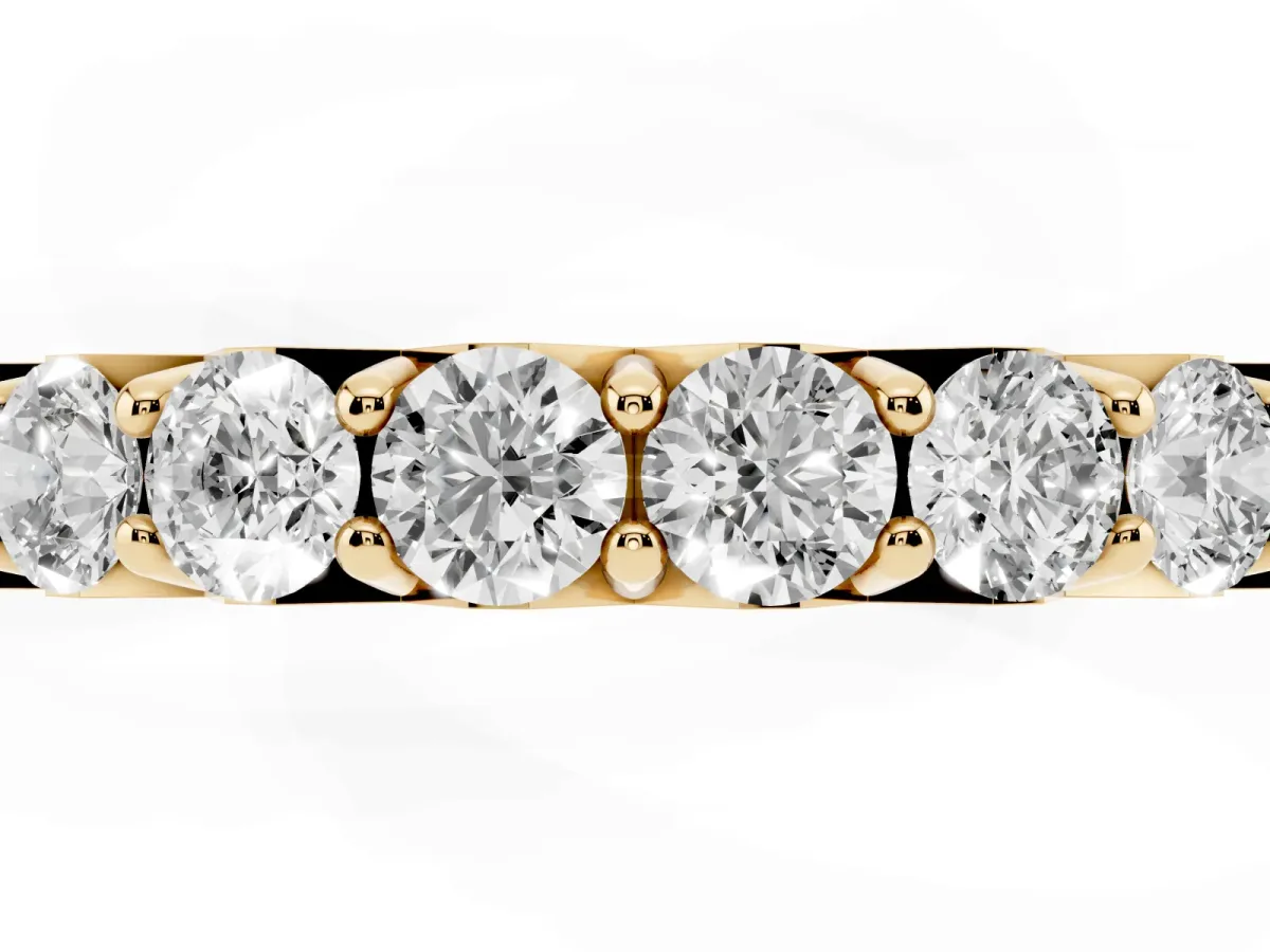 Round Diamond Half Eternity Band with Classic Prong Setting Yellow gold