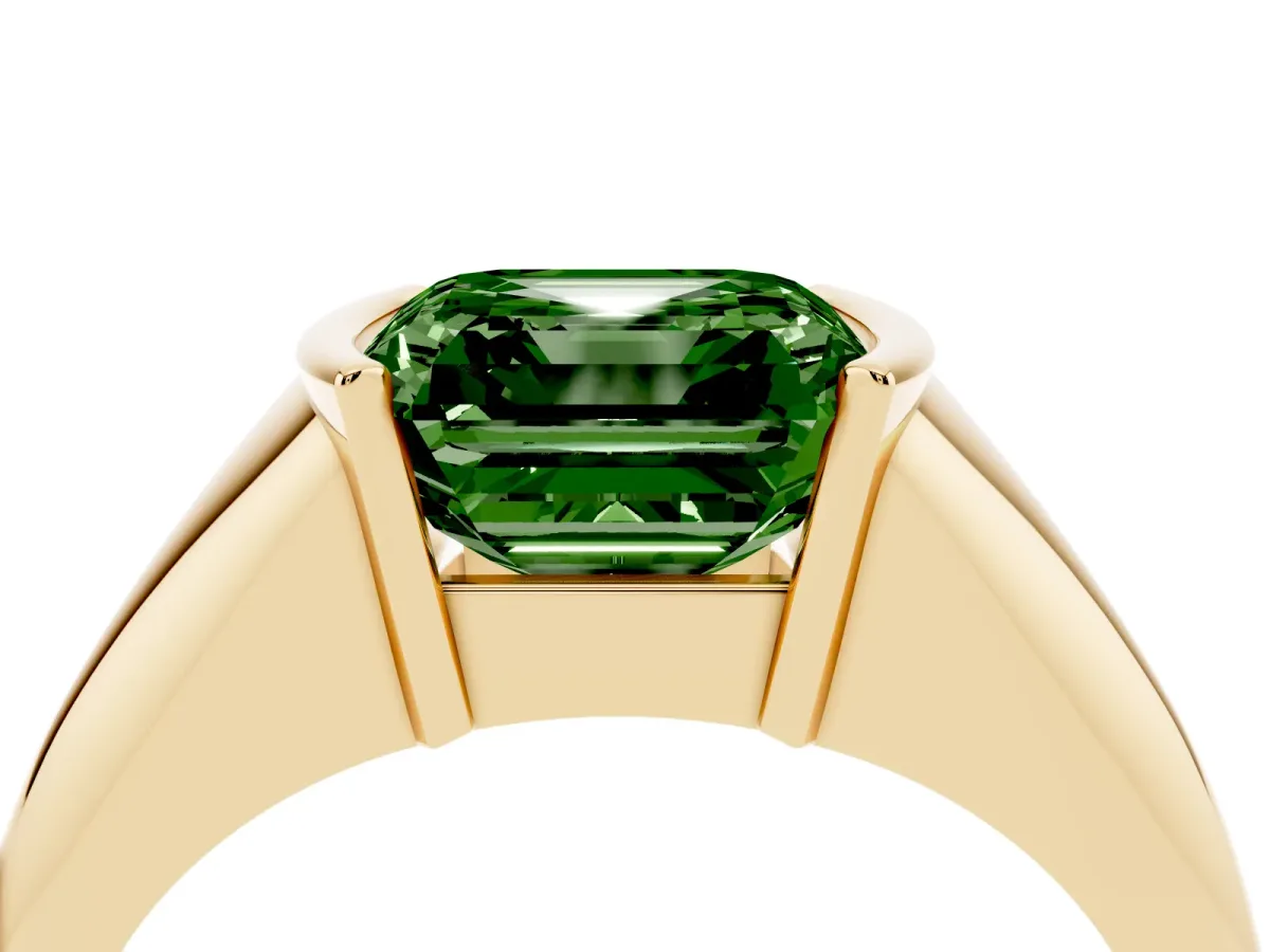 Fancy Green Asscher Cut Solitaire Tension Set Diamond Ring Yellow gold