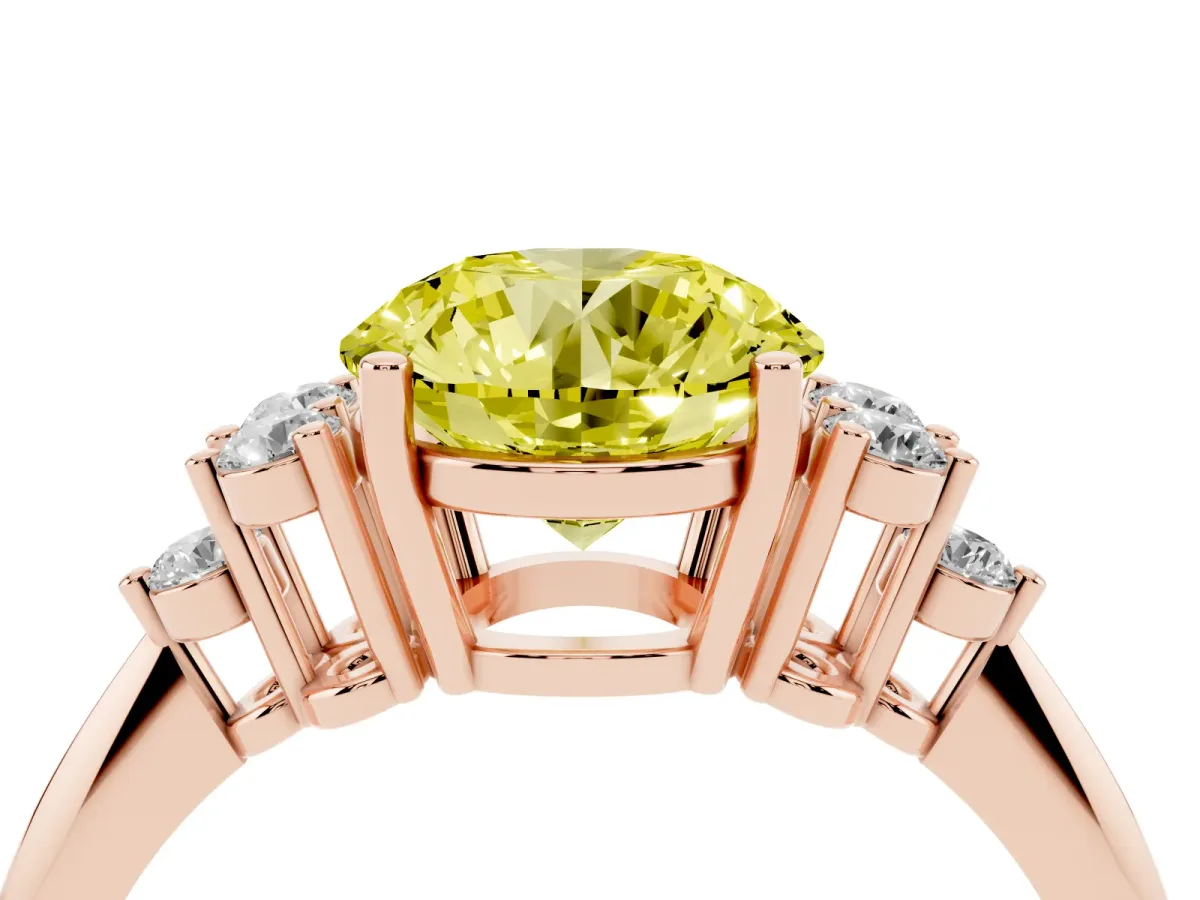 Fancy Yellow Round Cut Cut Diamond Cluster Ring with Solitaire Band and Four-Prong Setting Rose gold