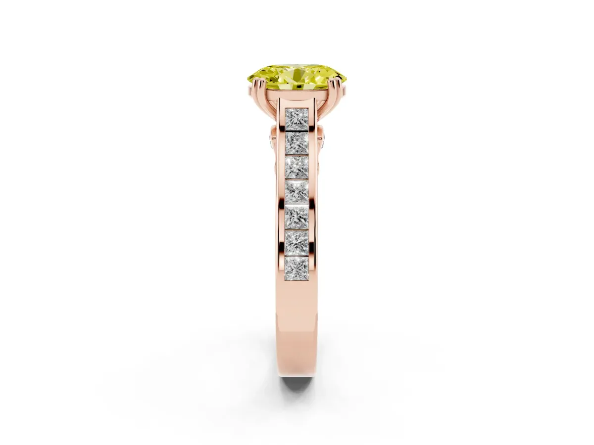 Fancy Yellow Oval Cut Cut Channel Set Solitaire Engagement Ring with Prong Setting Rose gold