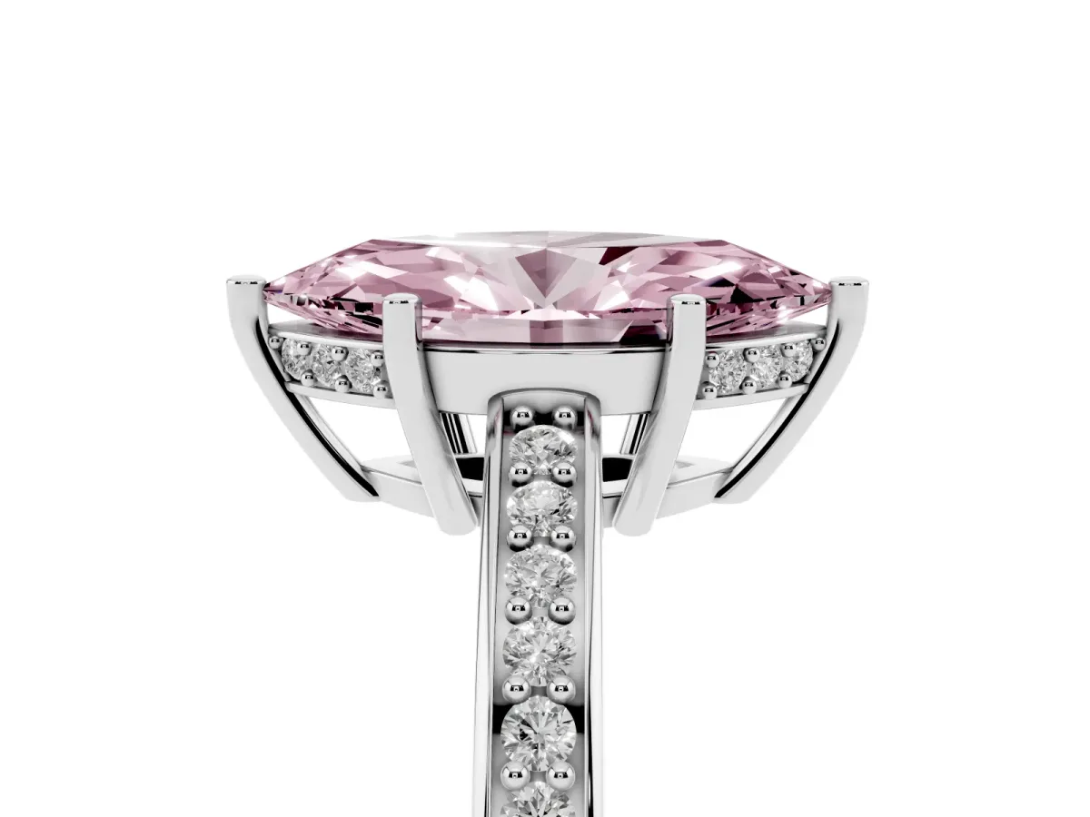Fancy Pink Marquise Cut Solitaire Pavé Band Prong Setting Ring White gold