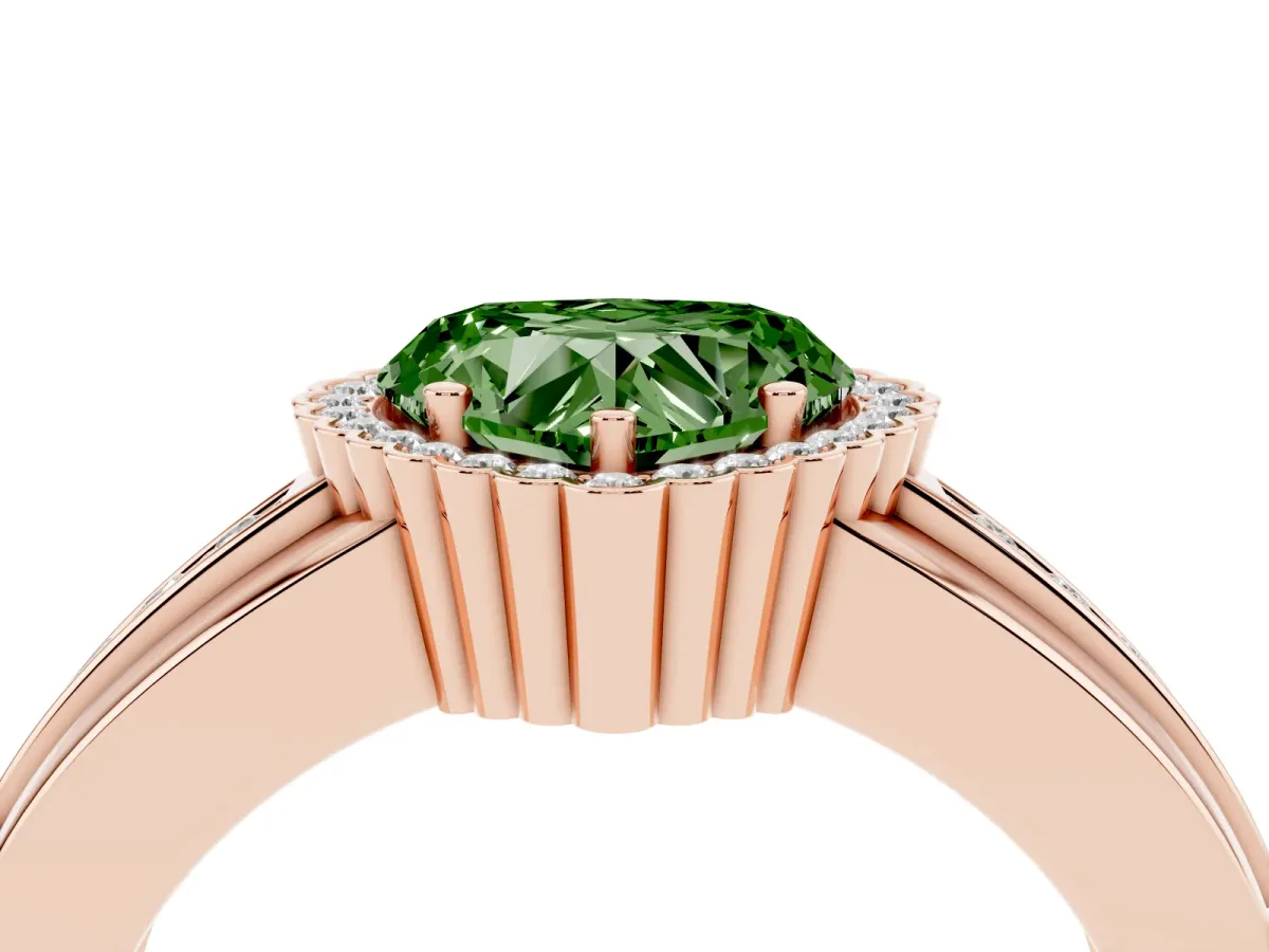 Fancy Green Heart Cut Cut Halo Pave Band Four-Prong Ring Rose gold