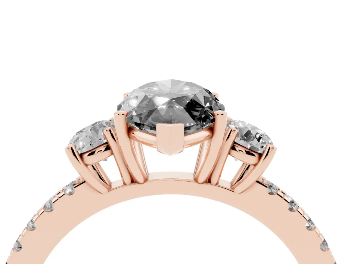 Fancy Black Three-Stone Marquise Cut Cut Diamond Pavé Band with Prong Setting Rose gold
