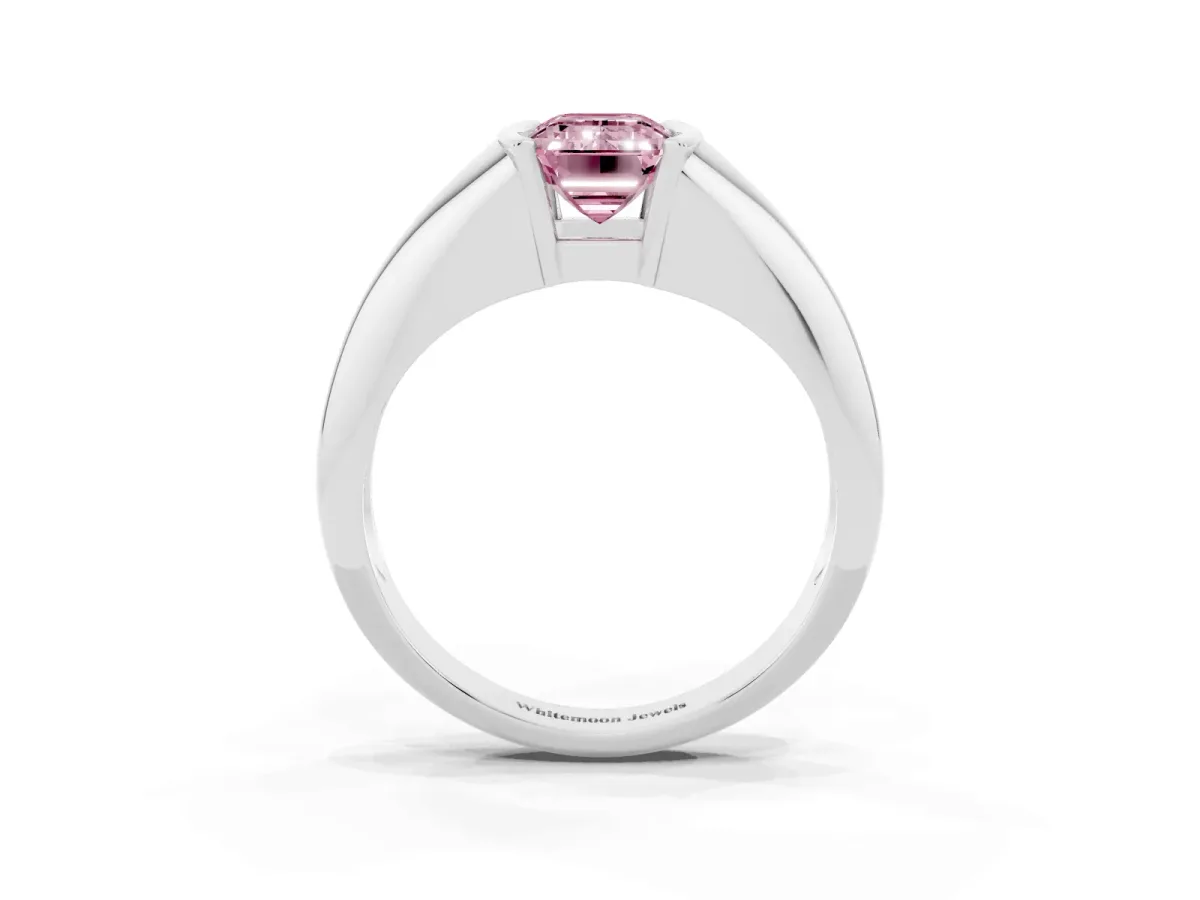 Fancy Pink Emerald Cut Solitaire Tension Set Diamond Ring White gold