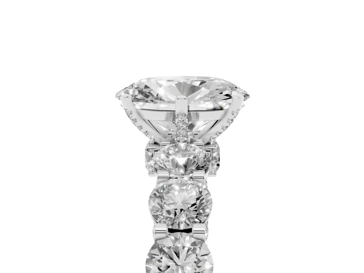 Oval Cut Diamond Side Stone Engagement Ring with Four-Prong Setting Silver