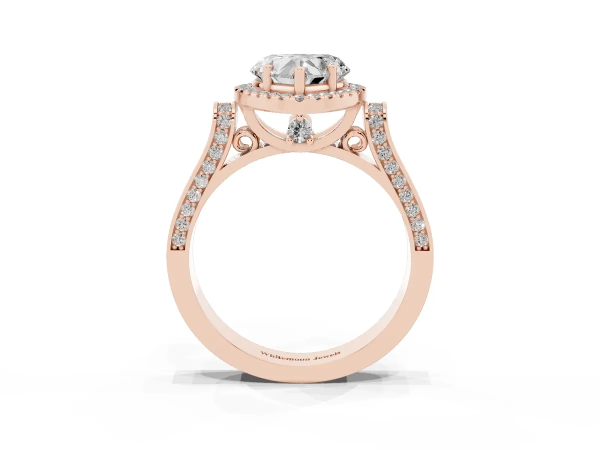 Heart Cut Halo Pave Split Shank Prong Setting Ring Rose gold
