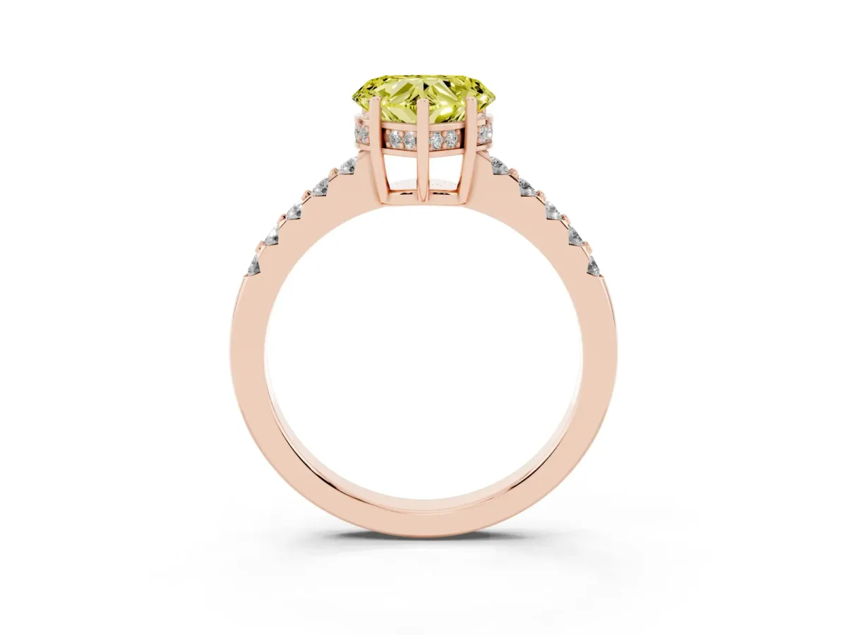 Fancy Yellow Heart Cut Solitaire Diamond Engagement Ring with Pavé Band and Six-Prong Setting Rose gold