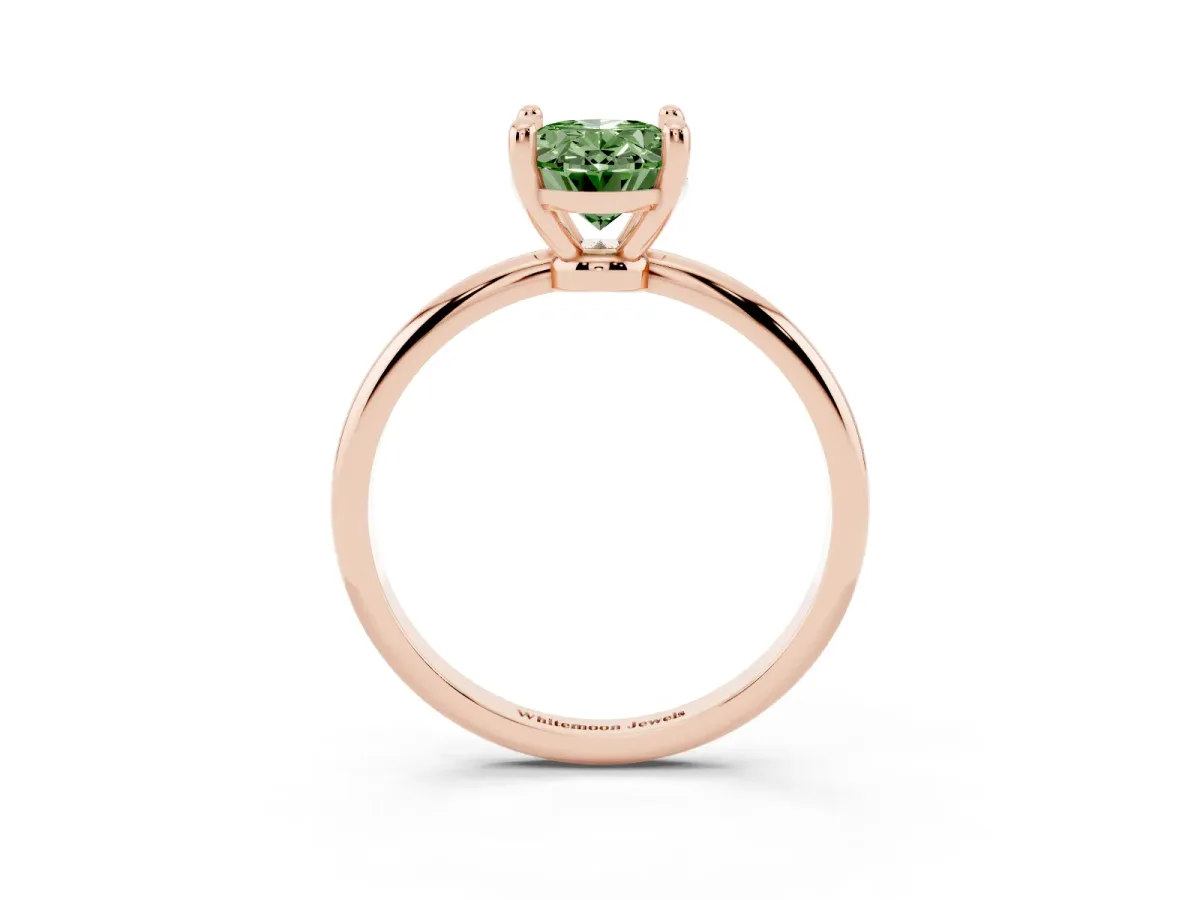 Fancy Green Oval Cut Solitaire Diamond Ring with 4-Prong Setting on a Classic Band Rose gold
