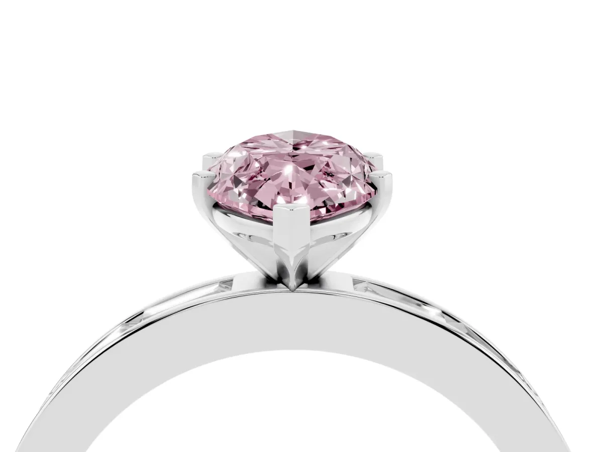Fancy Pink Marquise Cut Solitaire Diamond Ring with Channel-Set Baguette Band and Four-Prong Setting Silver