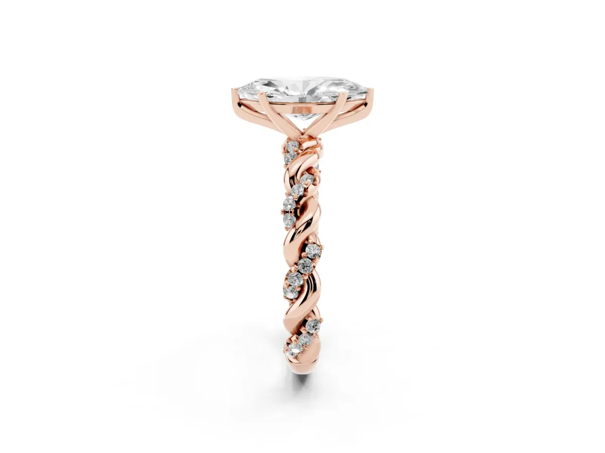 Marquise Cut Diamond Solitaire Ring with Twisted Band and Pavé Accents Rose gold