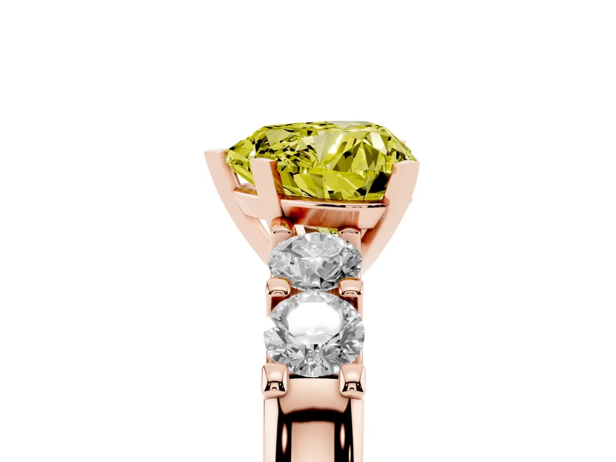 Fancy Yellow Heart Cut Brilliant Cut Diamond Five-Stone Prong Set Engagement Ring with Channel Band Rose gold