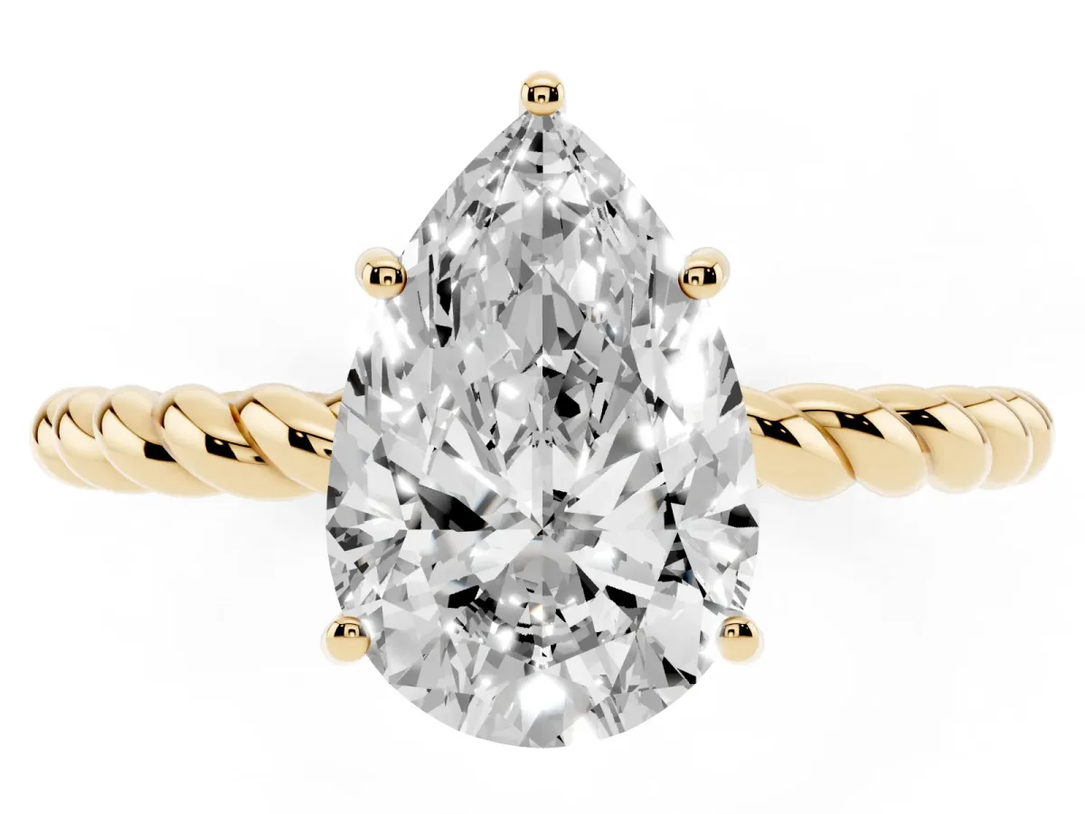 Pear Cut Solitaire Twist Band Ring with Four-Prong Setting Yellow gold