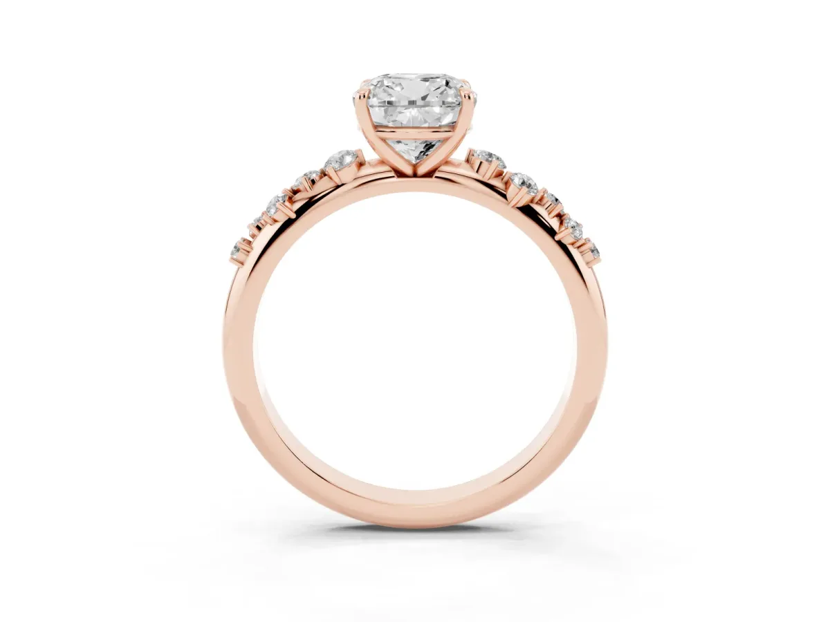 Cushion Cut Diamond Cluster Prong-Set Solitaire Ring Rose gold