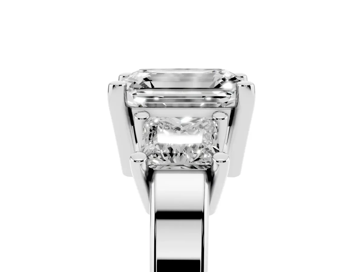 Three-Stone Emerald Cut Cut Solitaire Ring with Prong Setting Platinum
