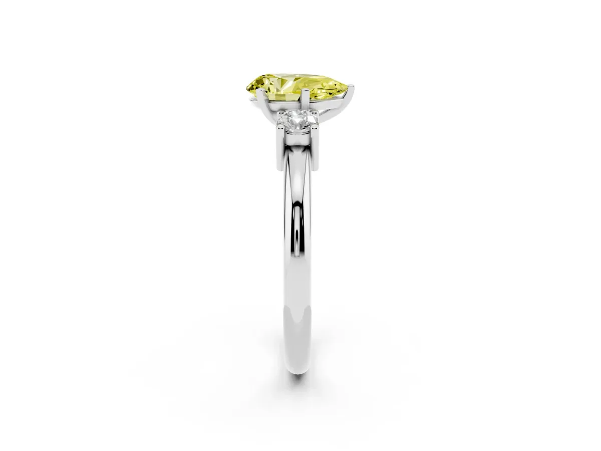 Fancy Yellow Three-Stone Pear Cut Cut Diamond Solitaire with Prong Setting and Classic Band Silver