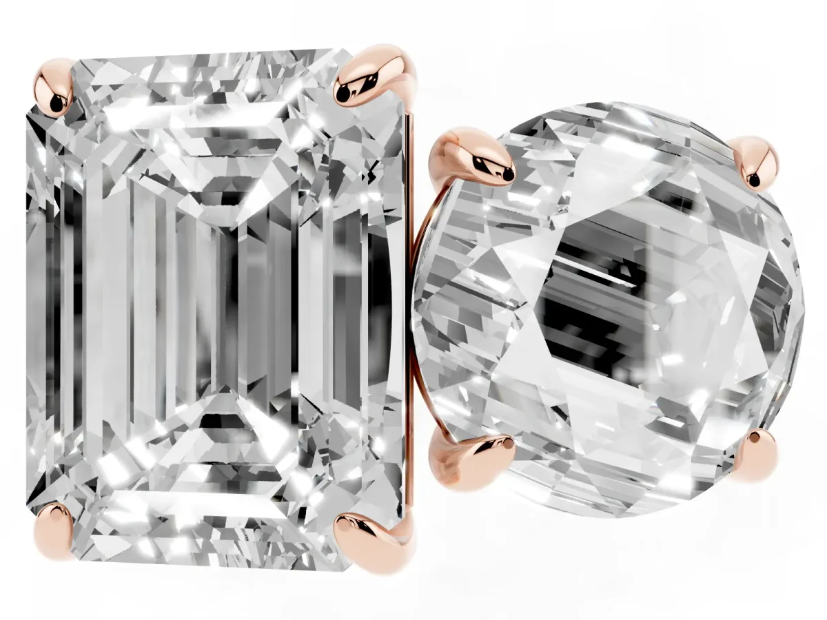 Round and Emerald Toi Moi Ring with Prong Setting and Plain Band Rose gold