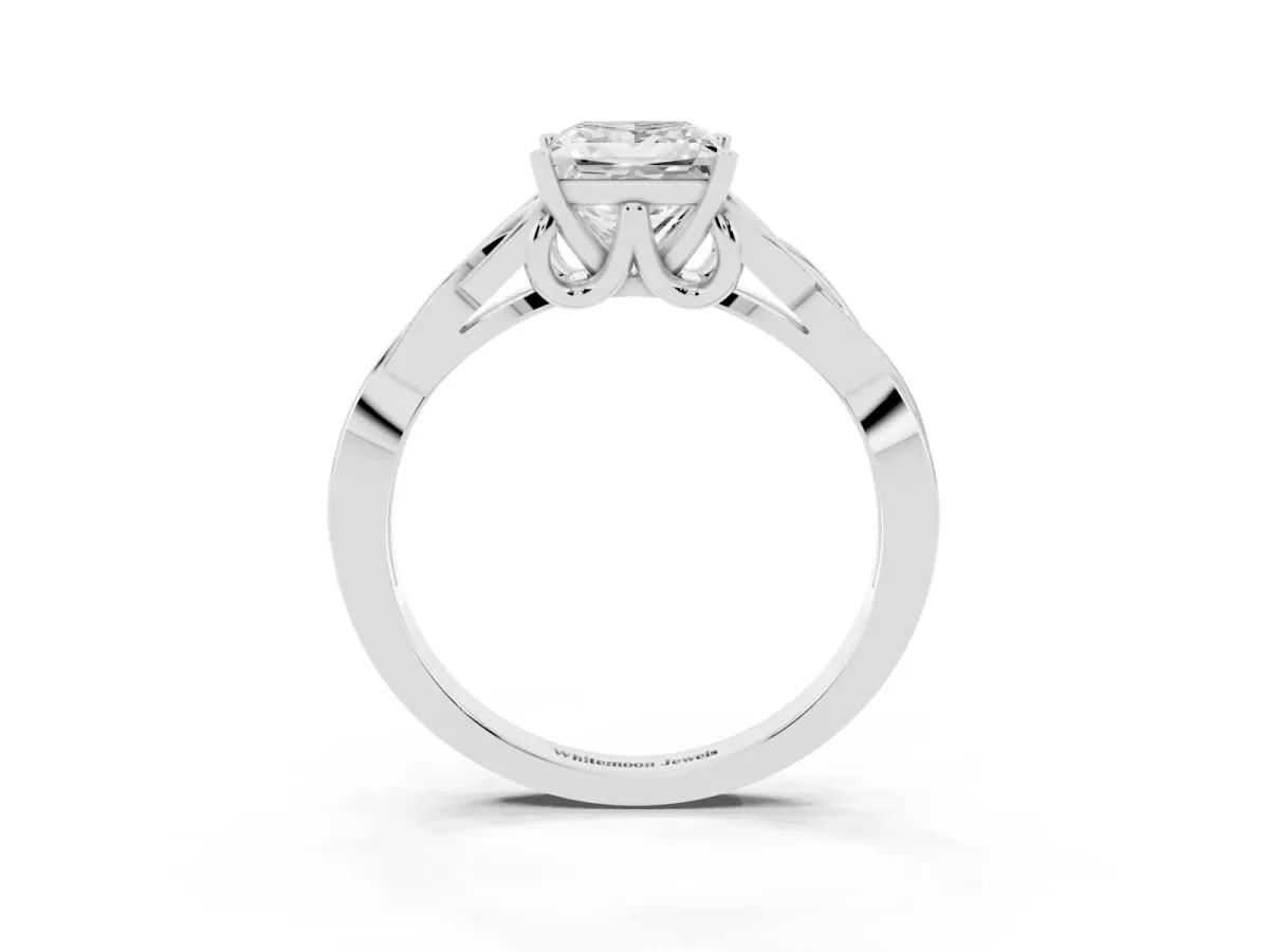 Princess Cut Diamond Solitaire Engagement Ring with Celtic Knot Band and Four-Prong Setting White gold