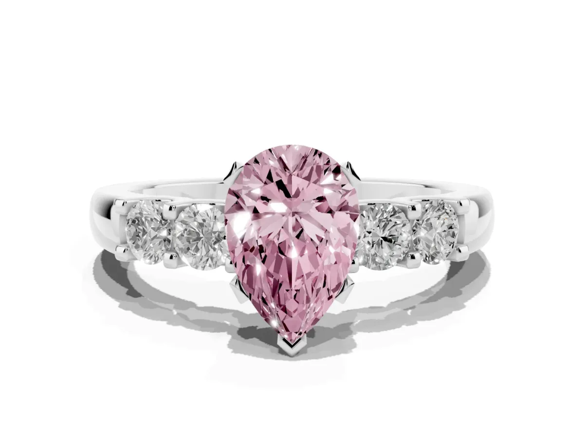 Fancy Pink Pear Cut Brilliant Cut Diamond Five-Stone Prong Set Engagement Ring with Channel Band White gold