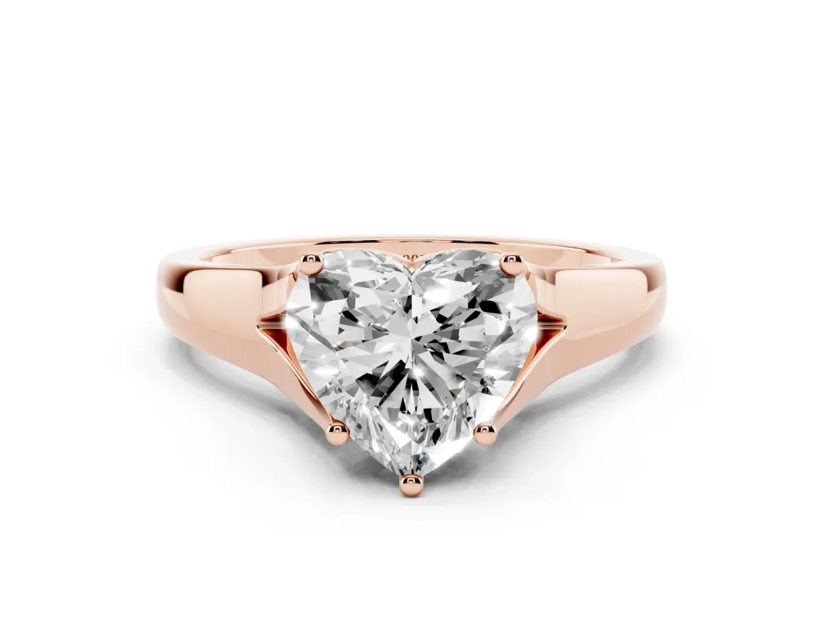 Heart Cut Solitaire Diamond Ring with Cathedral Band and Four-Prong Setting Rose gold