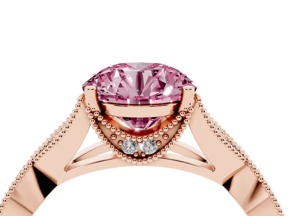 Fancy Pink Round Cut Cut Diamond Twisted Band with Milgrain Pave Setting and Four-Prong Setting Rose gold