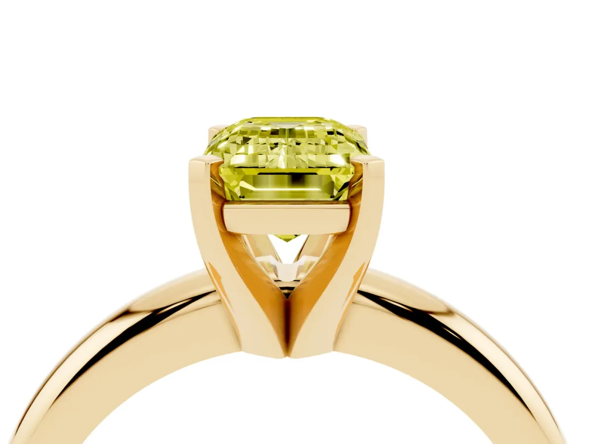 Fancy Yellow Emerald Cut Diamond Solitaire Engagement Ring with Round Band and Four-Prong Setting Yellow gold