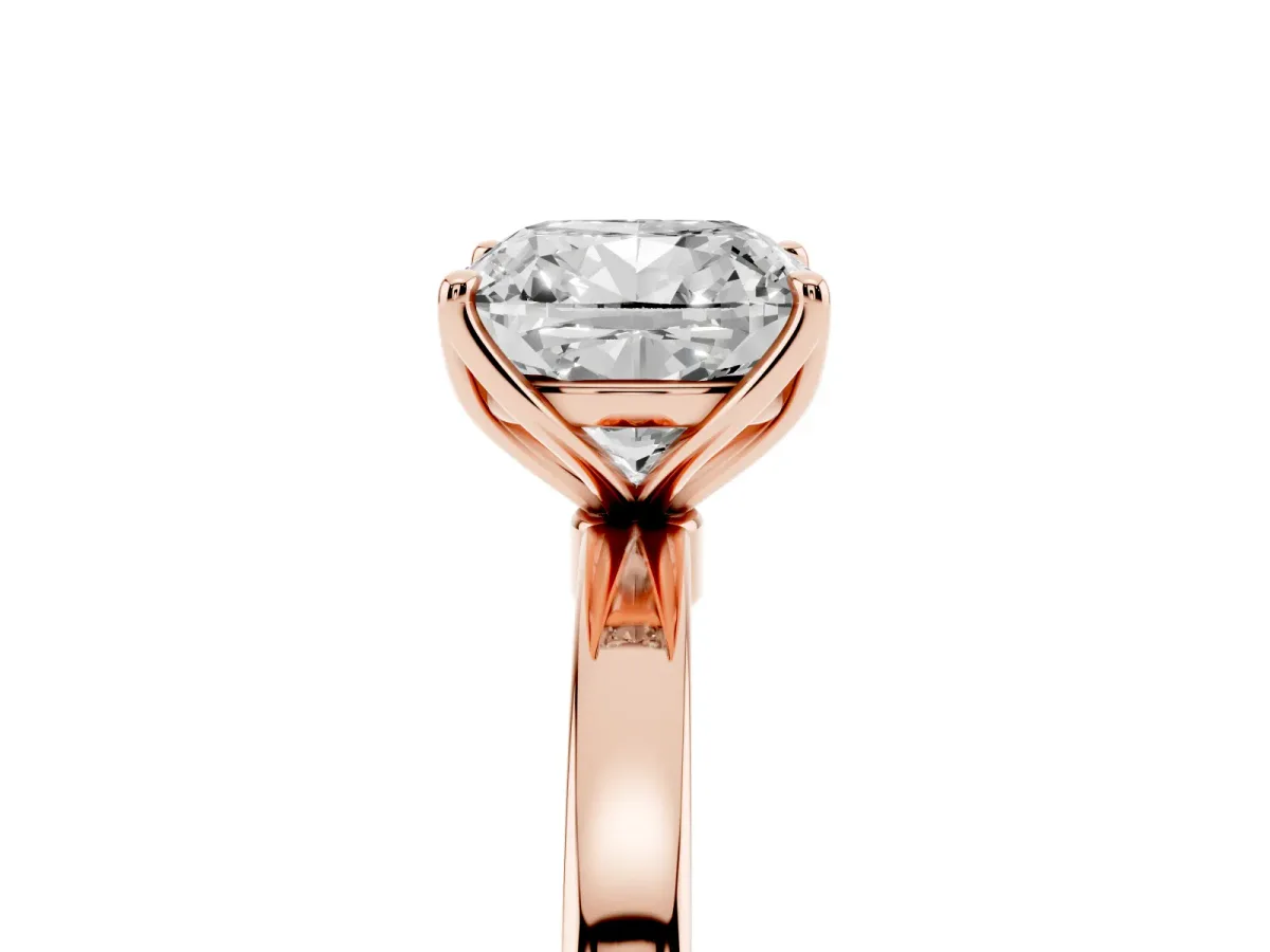 Cushion Cut Diamond Solitaire Ring with Thin Band and Prong Setting Rose gold