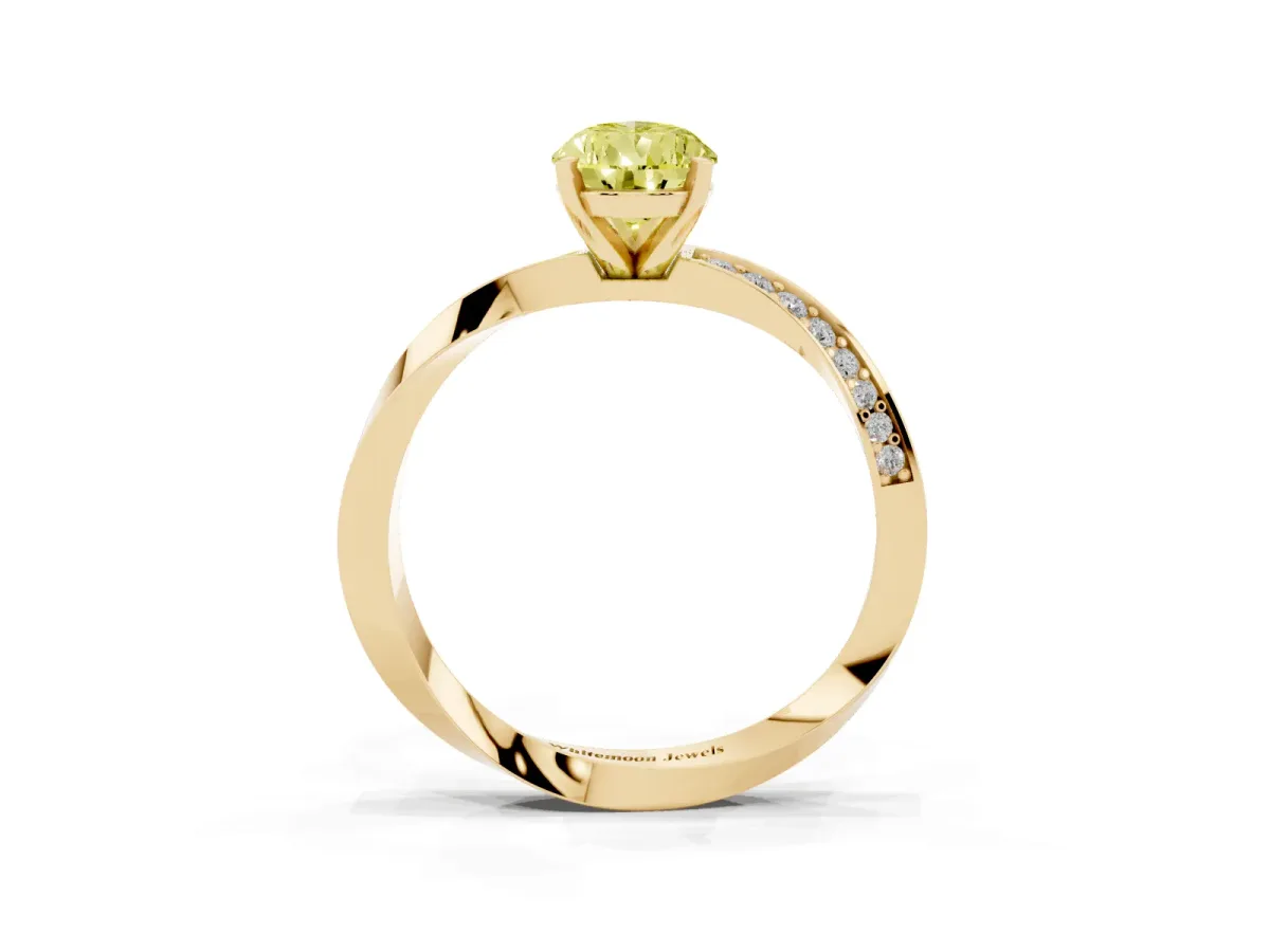 Fancy Yellow Pear Cut Diamond Engagement Ring with Side Stone Accents and Four-Prong Setting Yellow gold