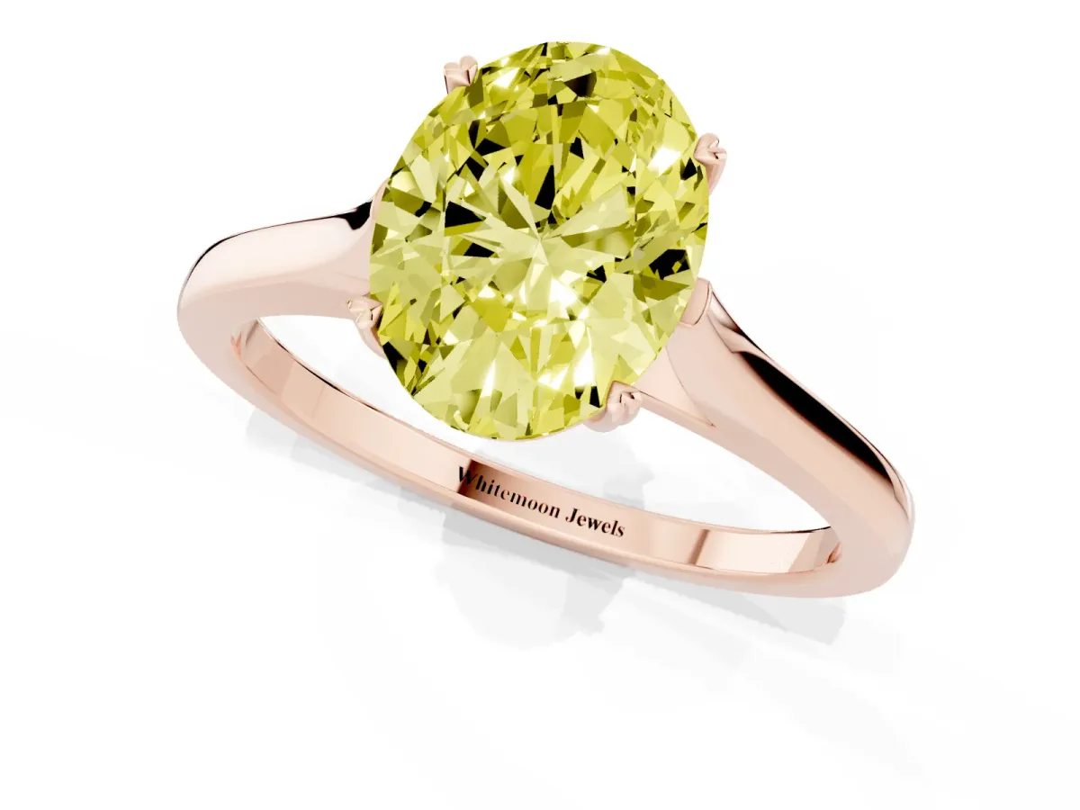 Fancy Yellow Oval Cut Solitaire Heart Prong Engagement Ring with Tapered Band Rose gold