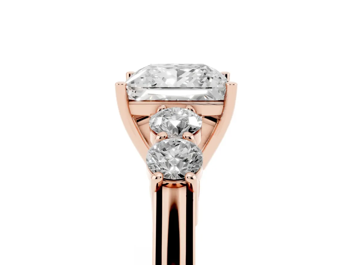 Princess Cut Cut Diamond Five-Stone Prong Set White Gold Ring Rose gold