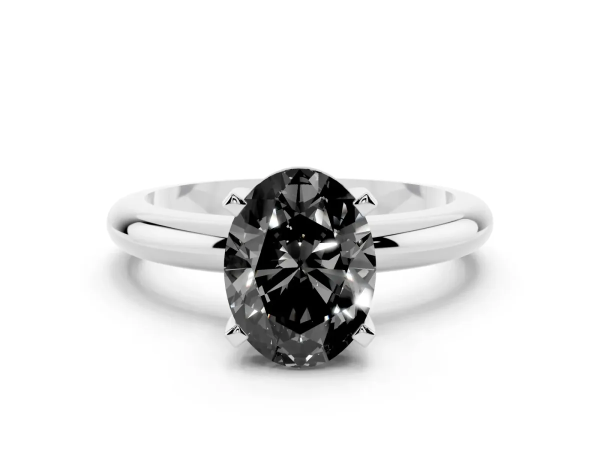 Fancy Black Oval Cut Diamond Solitaire Engagement Ring with Round Band and Four-Prong Setting Platinum