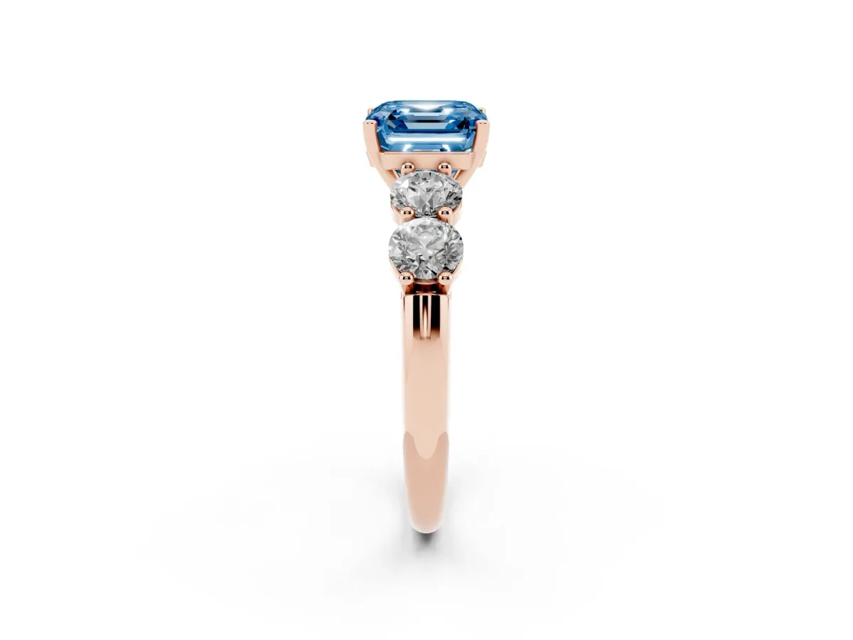 Fancy Blue Asscher Cut Cut Five-Stone Prong Set Diamond Ring with Classic Band Rose gold