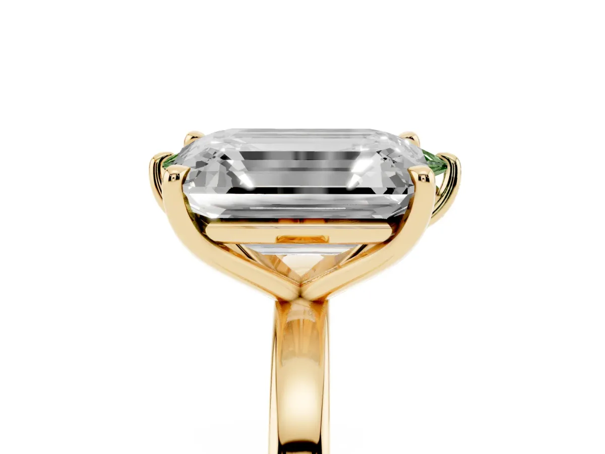 Fancy Green Marquise Cut and Emerald Cut Toi Moi Ring with Prong Setting Yellow gold